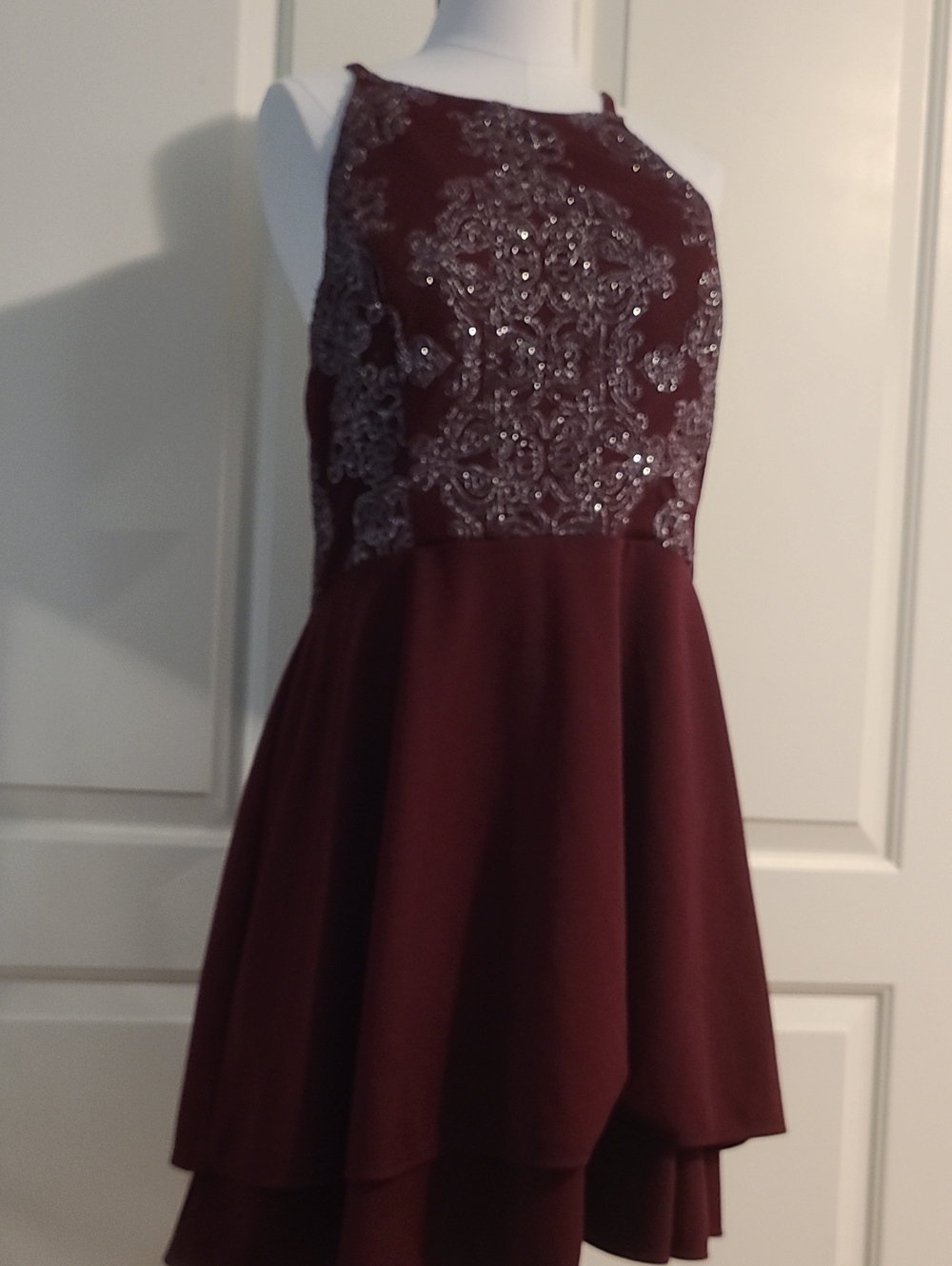 Speechless Maroon And Silver Juniors Cocktail Dress